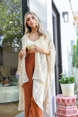 Boho Embroidered Gauze Linen Kimono in Cream *