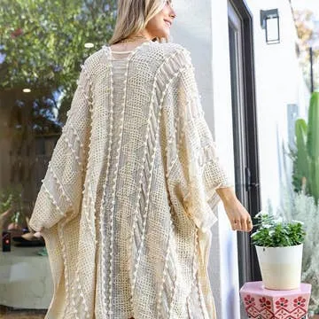 Boho Embroidered Gauze Linen Kimono in Cream *