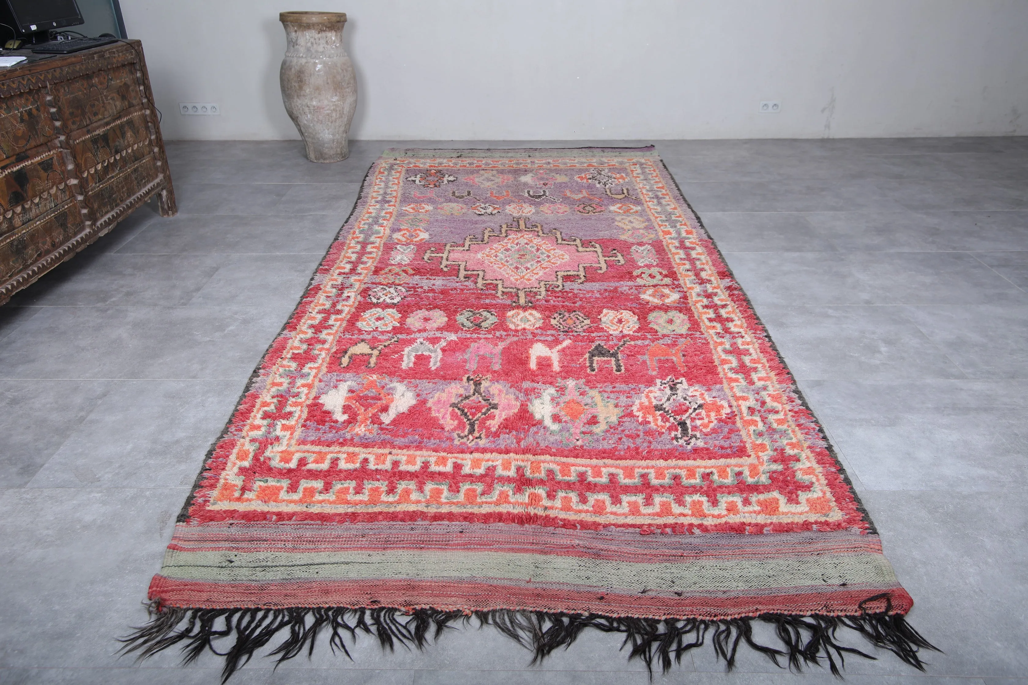 Boujaad Moroccan Rug with Vibrant Motifs - 6.3 x 13.9 Feet