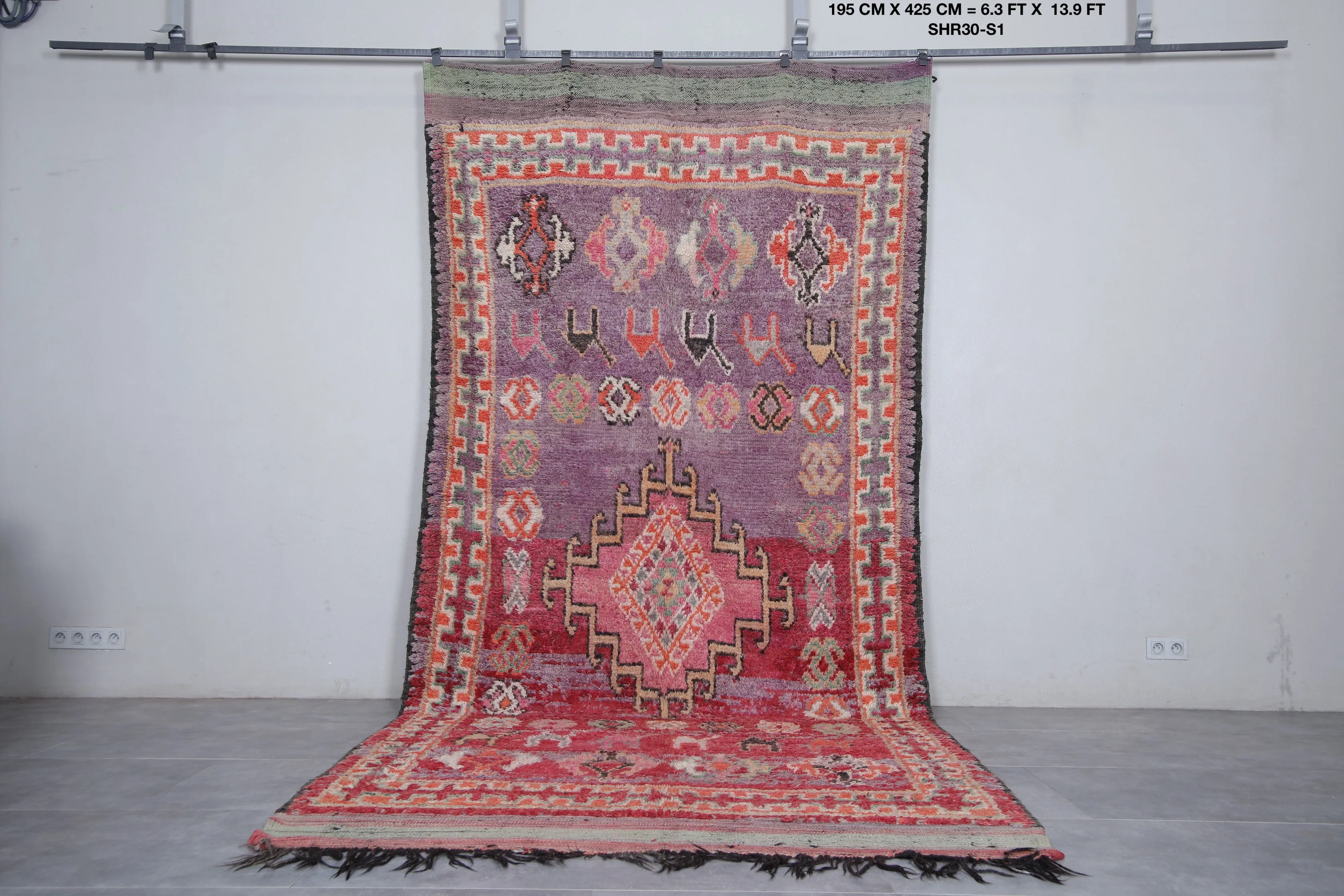 Boujaad Moroccan Rug with Vibrant Motifs - 6.3 x 13.9 Feet