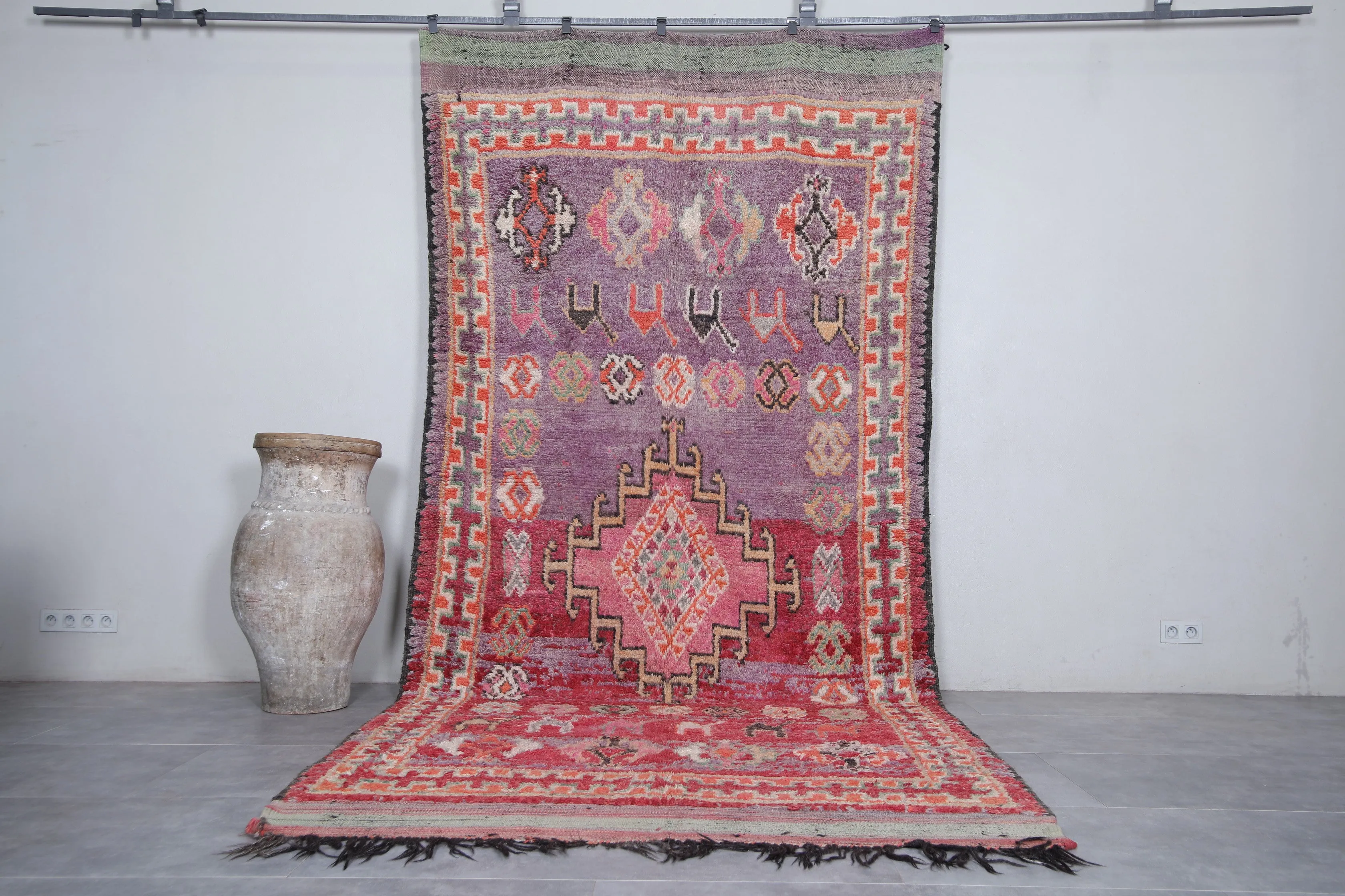 Boujaad Moroccan Rug with Vibrant Motifs - 6.3 x 13.9 Feet