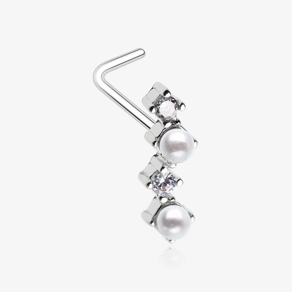 Brilliant Sparkle ZigZag Pearlescent Multi-Gem L-Shaped Nose Ring