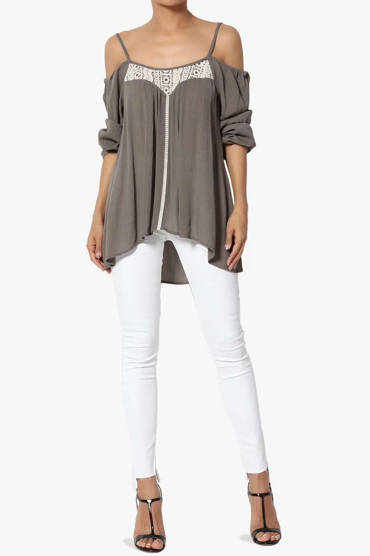 Cecilia Off Shoulder Embroidered Trim Blouse