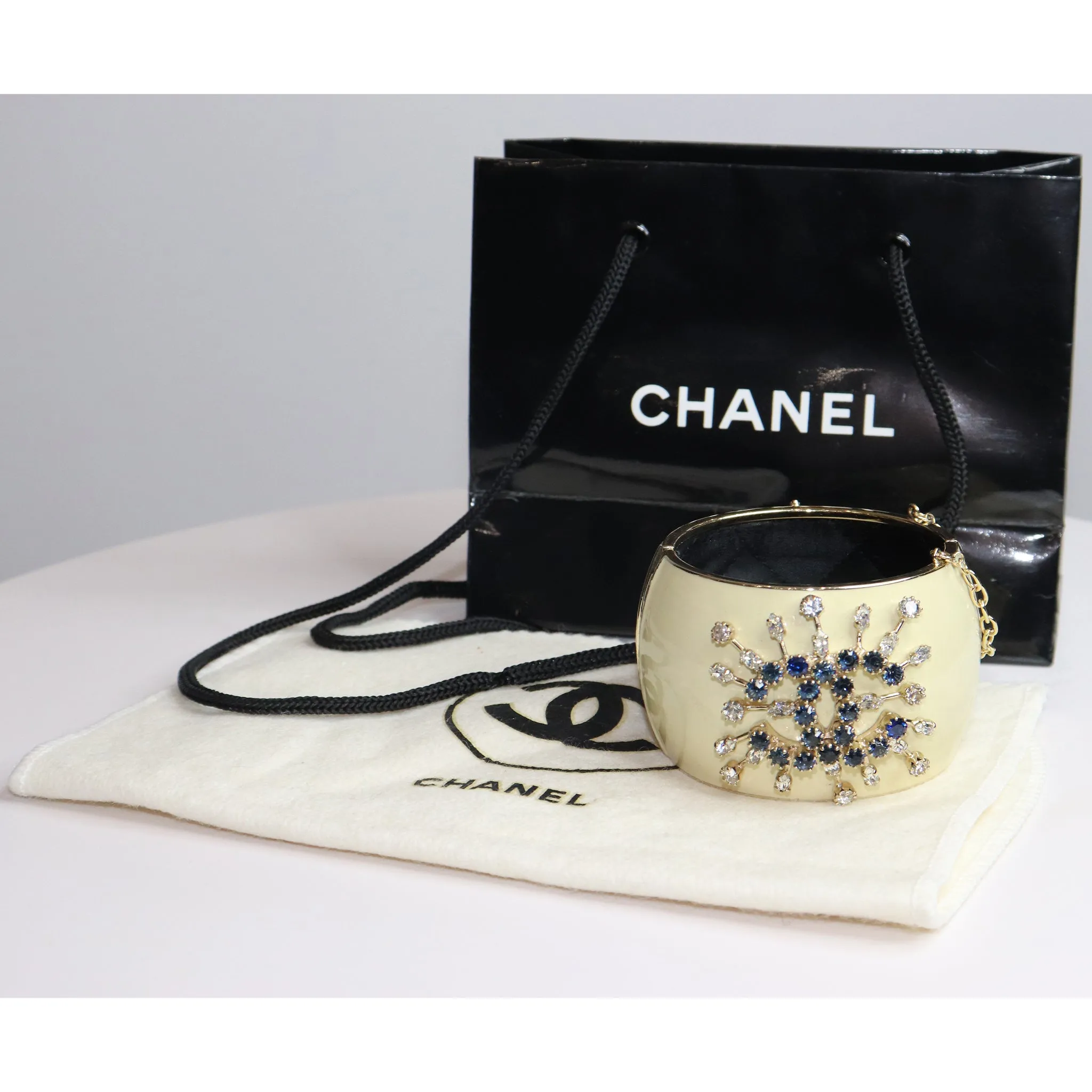 Chanel Cream Bracelet with Rhinestone Jeweled 'CC' Logo and  Star