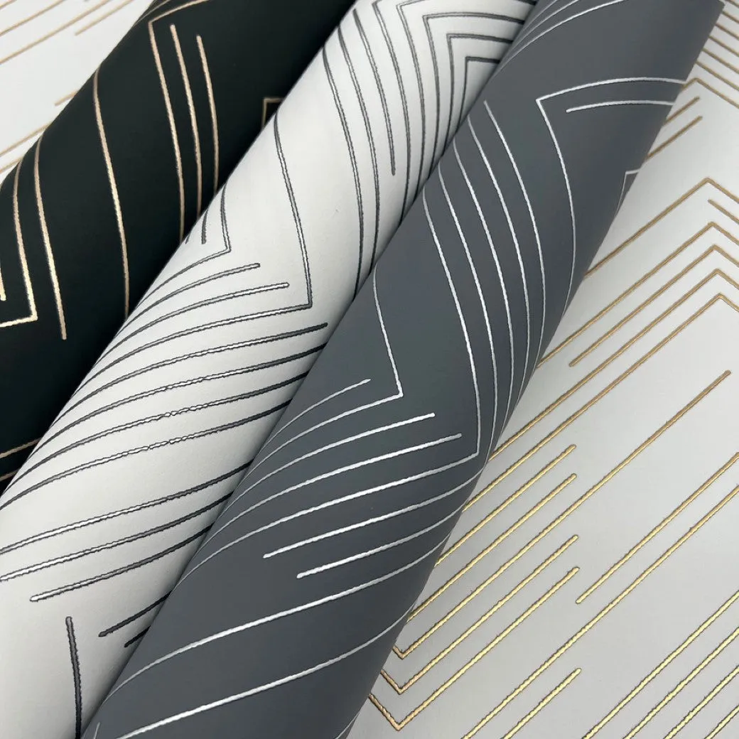 Charcoal & Silver Polished Chevron Wallpaper (60 SqFt)