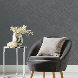 Charcoal & Silver Polished Chevron Wallpaper (60 SqFt)