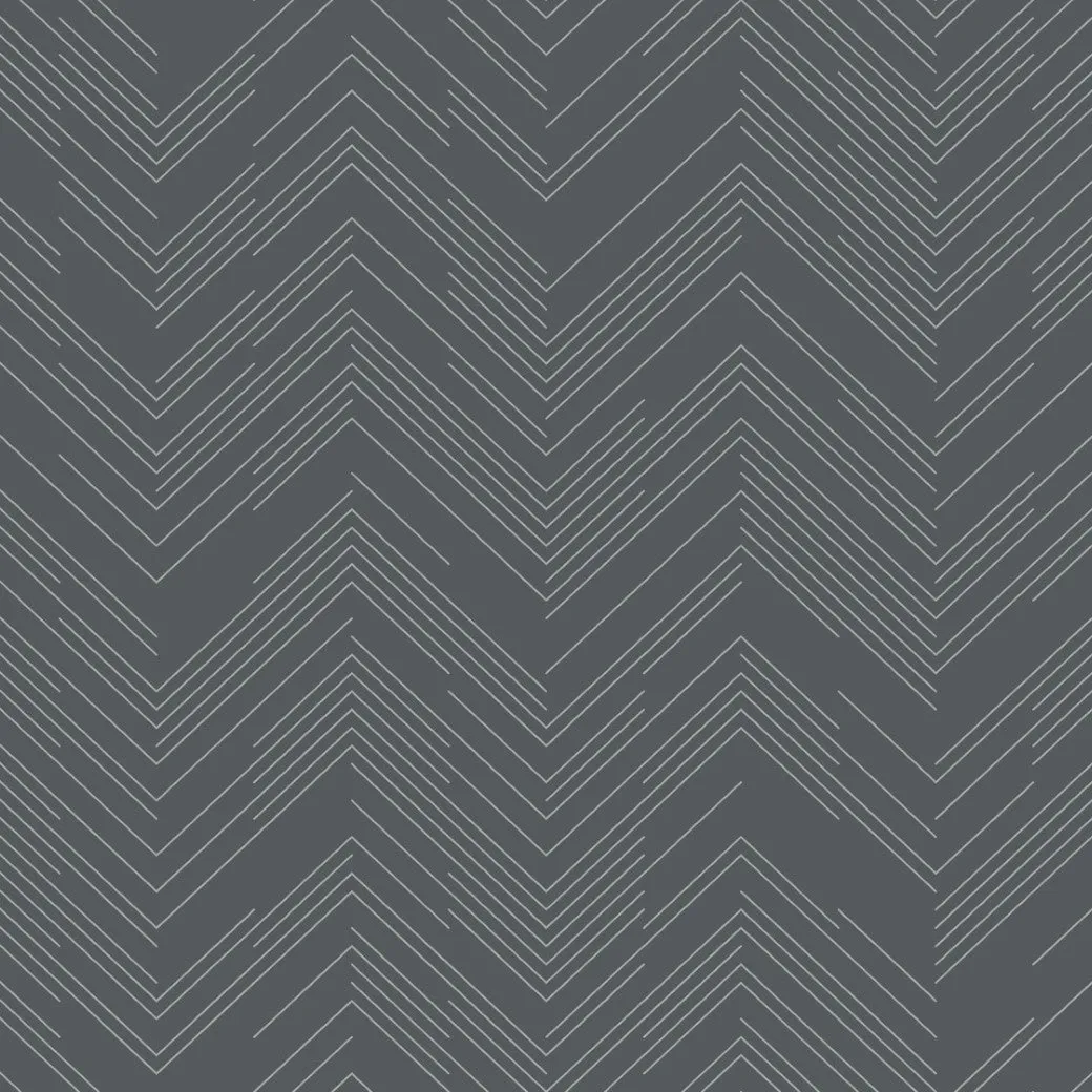 Charcoal & Silver Polished Chevron Wallpaper (60 SqFt)