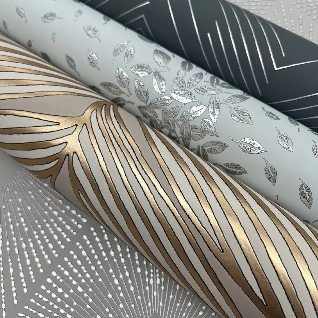 Charcoal & Silver Polished Chevron Wallpaper (60 SqFt)
