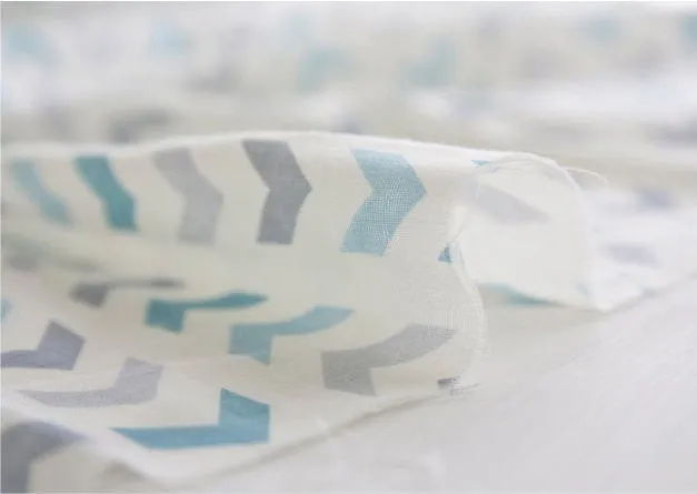 Chevron Cotton Double Gauze Fabric, Geometric Gauze Fabric, Quality Korean Fabric - Blue - By the Yard /54465