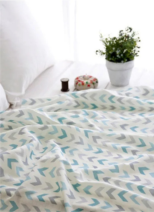 Chevron Cotton Double Gauze Fabric, Geometric Gauze Fabric, Quality Korean Fabric - Blue - By the Yard /54465