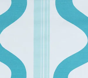 China Seas Fabric: Tete a Tete Vertical - Custom Aqua / Teal on White Belgian Linen / Cotton