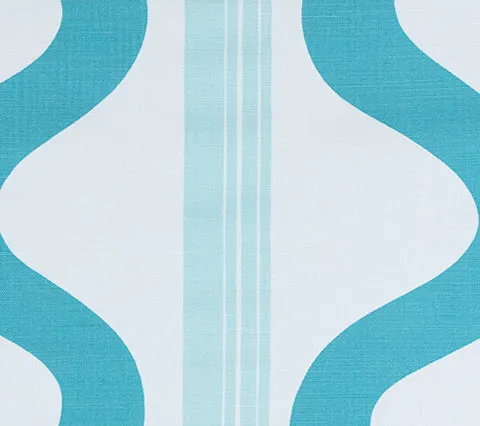 China Seas Fabric: Tete a Tete Vertical - Custom Aqua / Teal on White Belgian Linen / Cotton