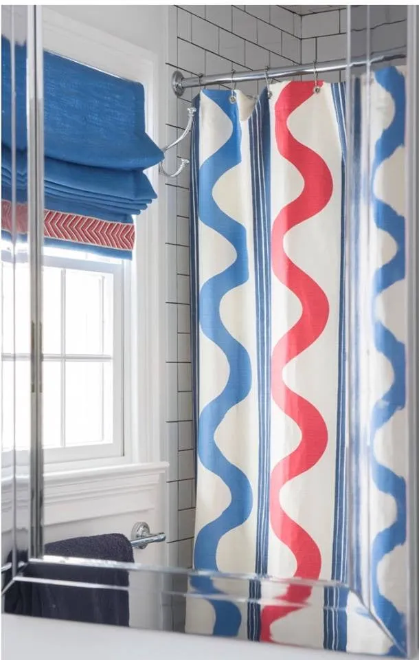 China Seas Fabric: Tete a Tete Vertical - Custom Inca Gold / French Blue / Blue on Tinted Belgian Linen / Cotton