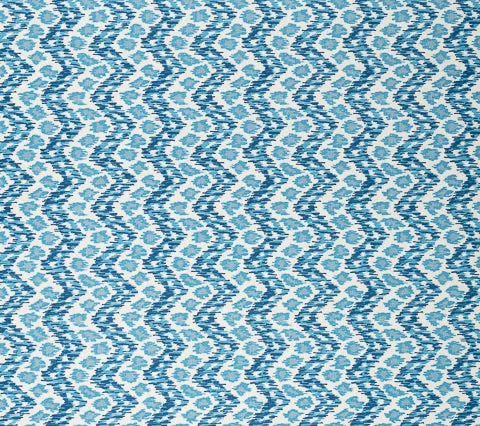 China Seas Fabric: Zizi Vertical - Custom Blues on White 100% Linen