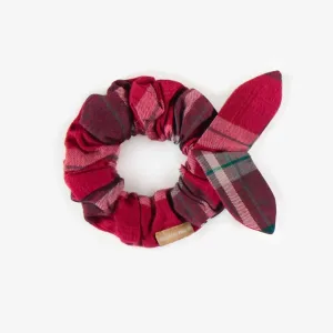 Chouchou rouge à carreaux en flanelle brossée, enfant  || Red plaid scrunchie in brushed flannel, child
