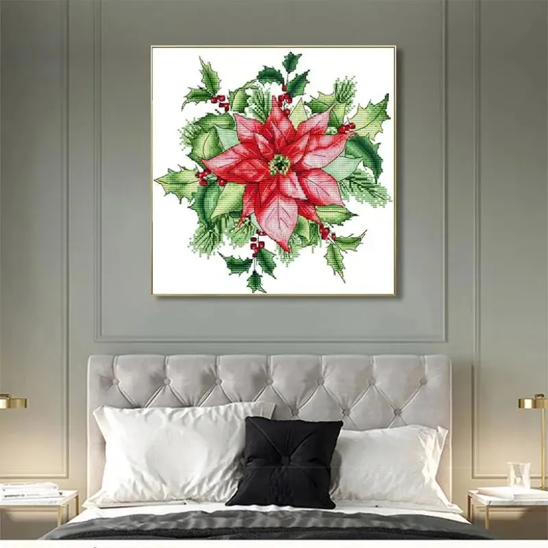 Christmas Beautiful Cross Stitch Kits Red Flower