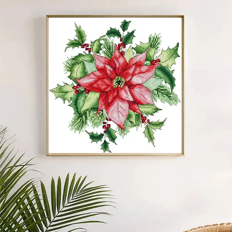 Christmas Beautiful Cross Stitch Kits Red Flower