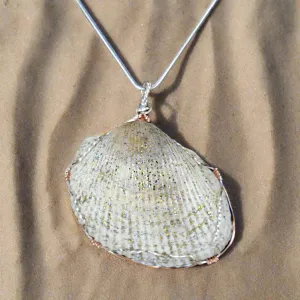 Cockle Shell  Handmade Pendant Glitter Coated Silver/Copper Tone Wire Wrapped-Beach Boho