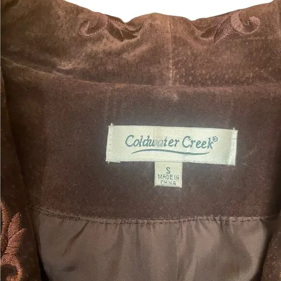 Coldwater Creek brown leather embroidered boho jacket size small