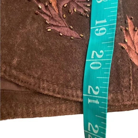 Coldwater Creek brown leather embroidered boho jacket size small