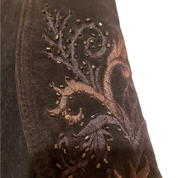 Coldwater Creek brown leather embroidered boho jacket size small