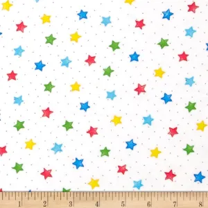 Comfy Flannel White w/ Primary Stars 3128x-78 BTY