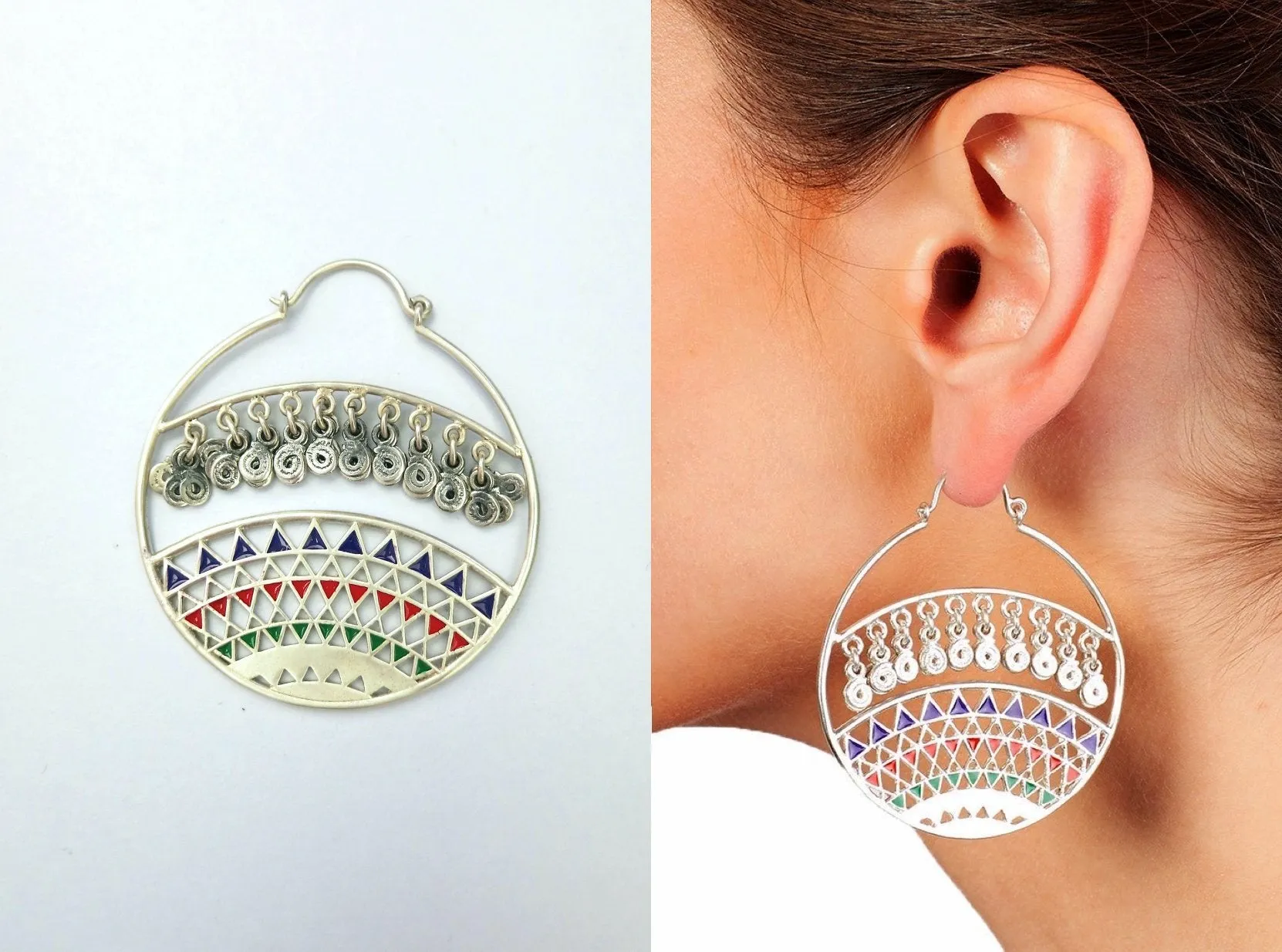 Conversation-starting, large Himachali hoops with fine enamel work