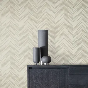 Cream & Gold Polished Chevron Wallpaper (60 SqFt)