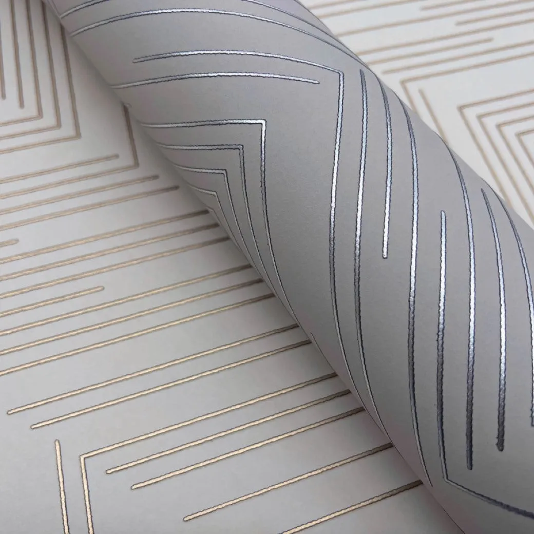 Cream & Gold Polished Chevron Wallpaper (60 SqFt)