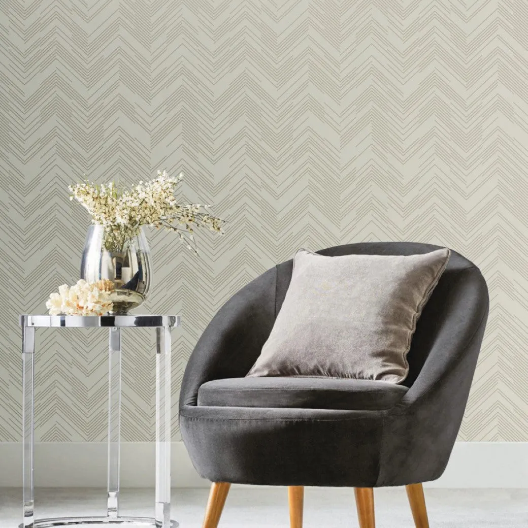 Cream & Gold Polished Chevron Wallpaper (60 SqFt)