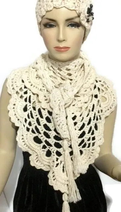 Crochet shawl, THE VANILLA SHAWL, cotton cover up, triangular wrap, READY TO SHIP