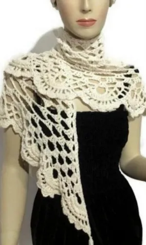 Crochet shawl, THE VANILLA SHAWL, cotton cover up, triangular wrap, READY TO SHIP