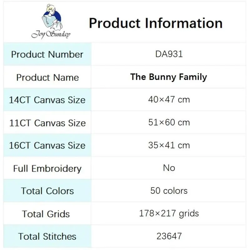 Cross Stitch Bunny Family Cartoon Animal Pattern Kit