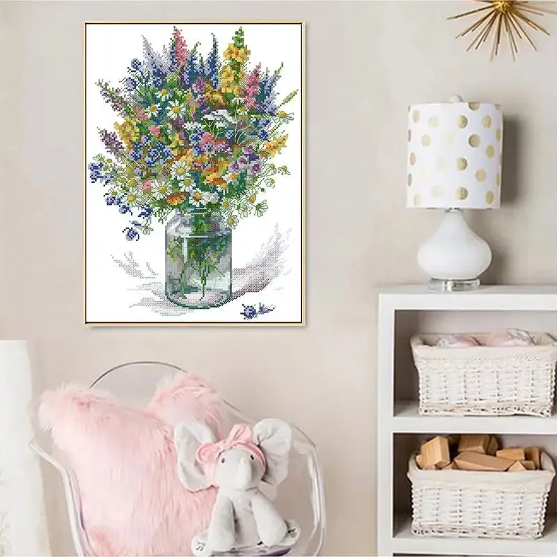 Cross Stitch Kit - Daisy Vase DIY Floral Pattern