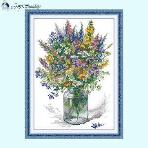 Cross Stitch Kit - Daisy Vase DIY Floral Pattern