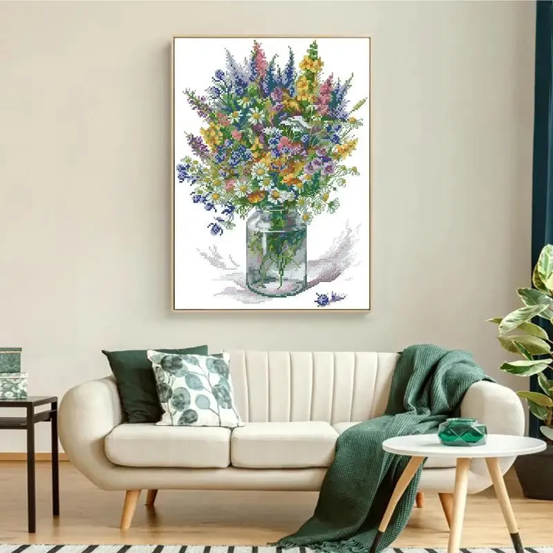 Cross Stitch Kit - Daisy Vase DIY Floral Pattern