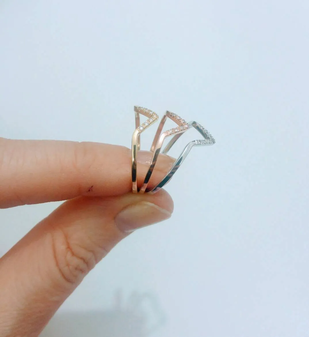 Dainty Chevron Diamond V Ring