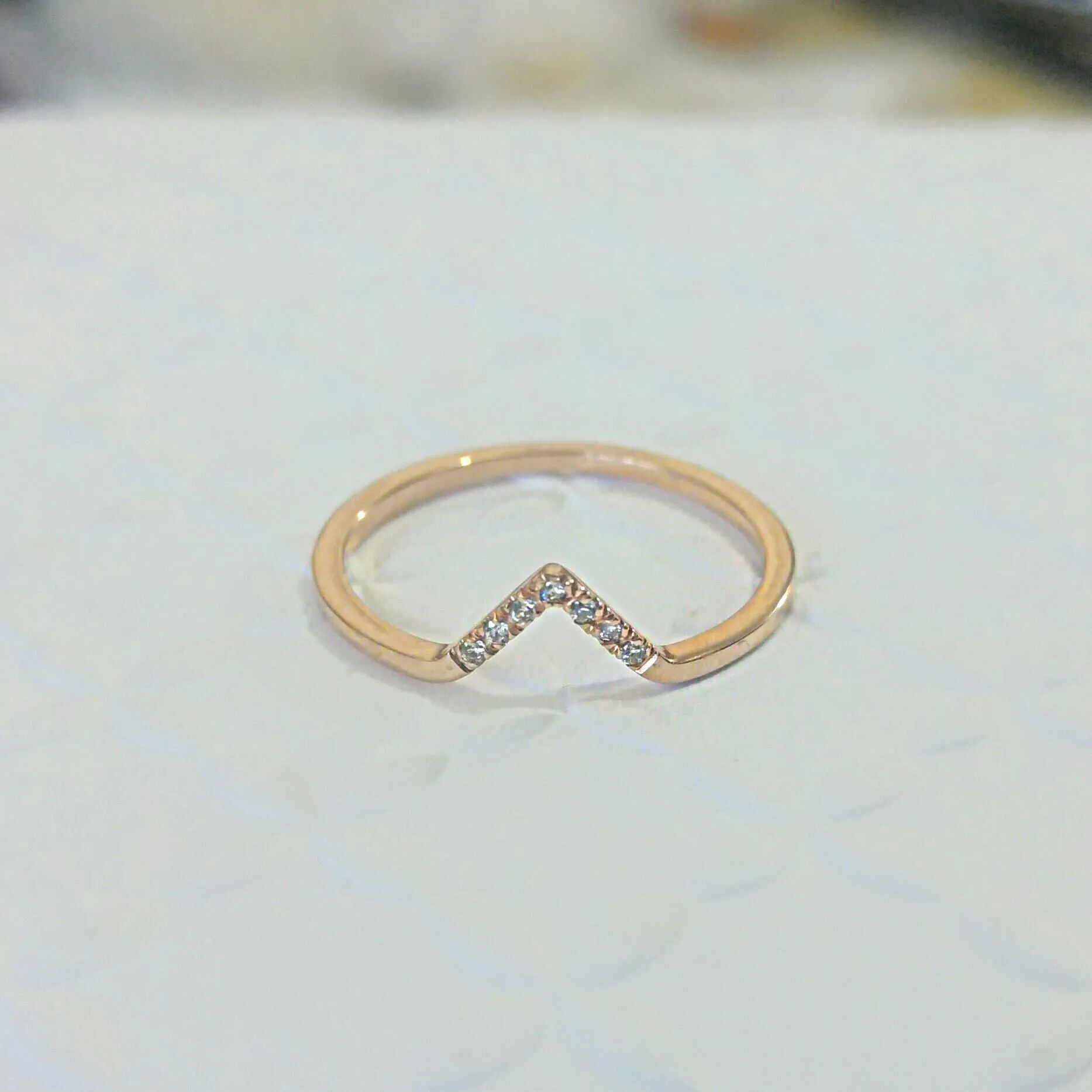 Dainty Chevron Diamond V Ring