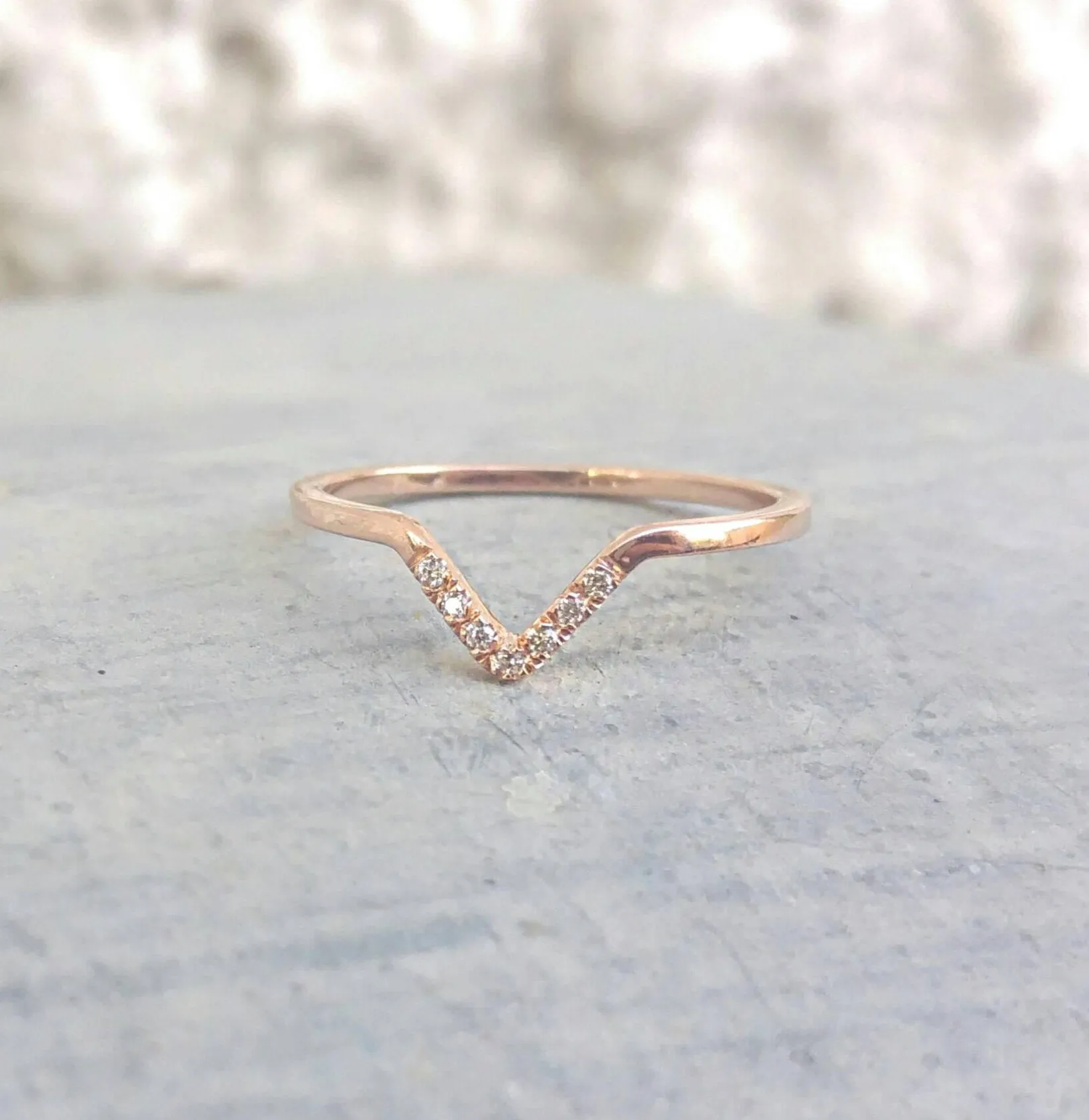 Dainty Chevron Diamond V Ring