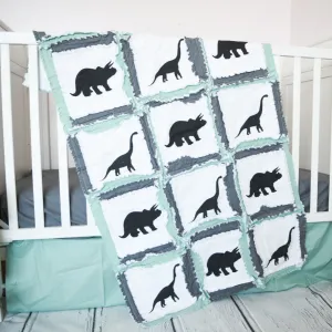 Dinosaur Crib Bedding | Mint / Gray