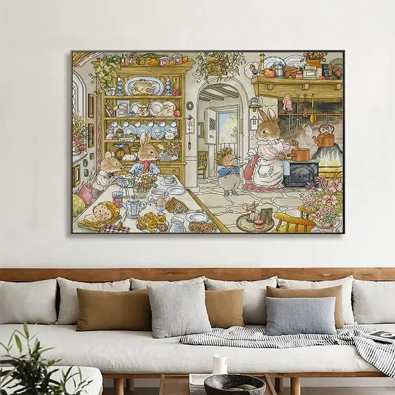 DIY Kids Handmade Cross Stitch Embroidery Bunny's Kitchen Cartoon