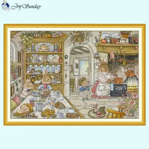 DIY Kids Handmade Cross Stitch Embroidery Bunny's Kitchen Cartoon
