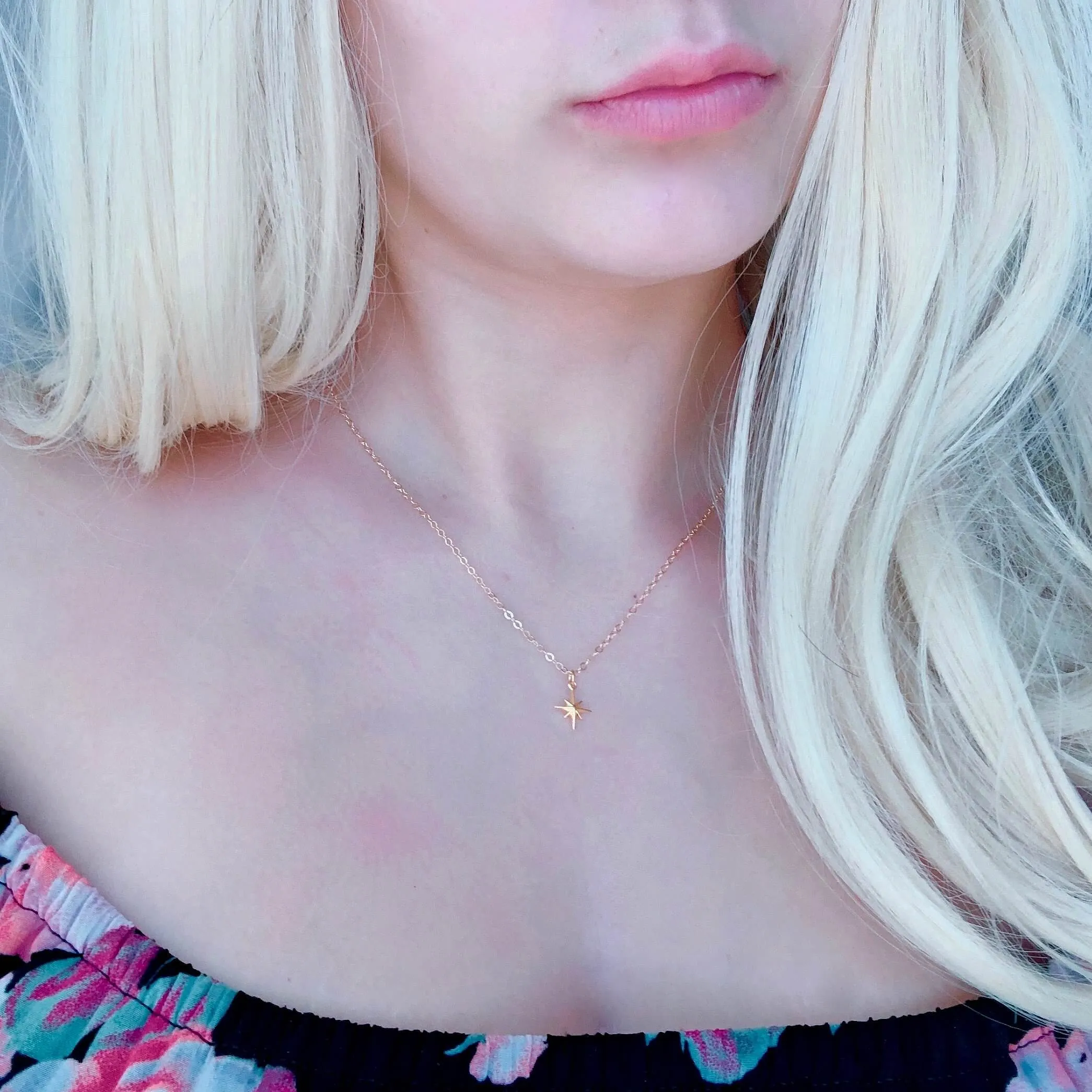 Eight Point North Star 14K Gold Necklace