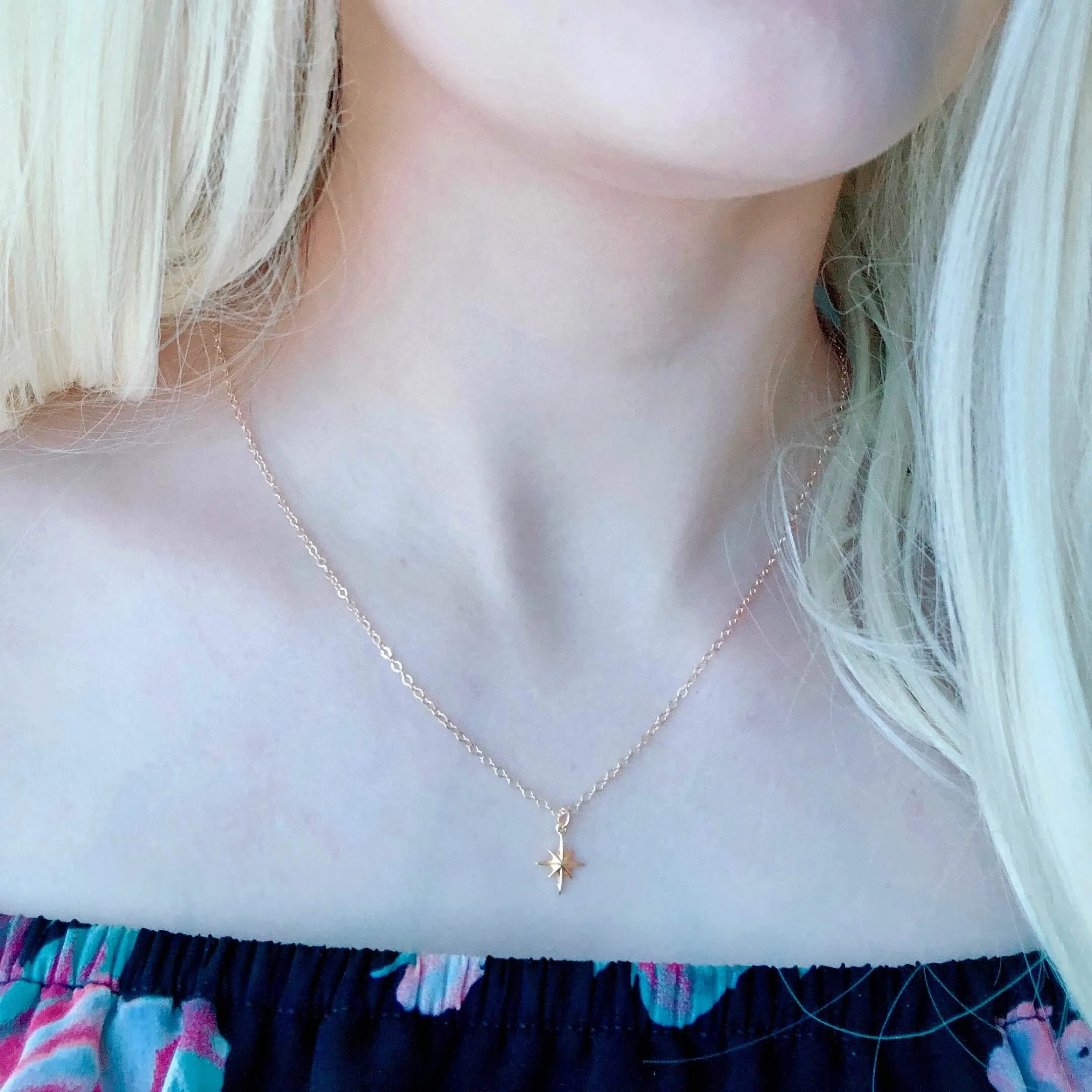 Eight Point North Star 14K Gold Necklace