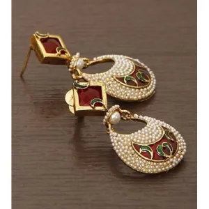 Embellished Golden & White Earrings
