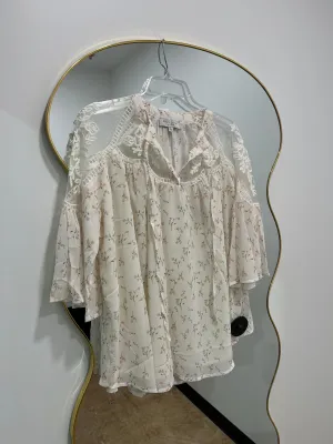 Embroidered Floral Print Bell Sleeve Top