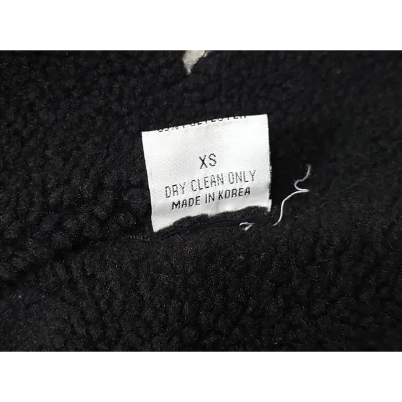 Embroidered Sherpa Lined Jacket Women XS Button Suede Like Black Cream Floral