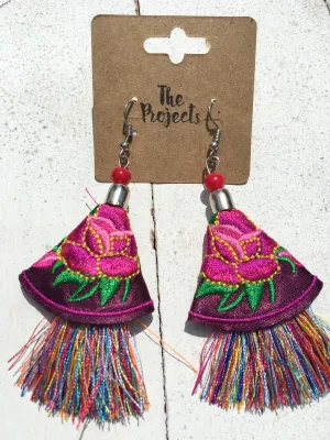 Embroidered Tassel Dangle Earrings