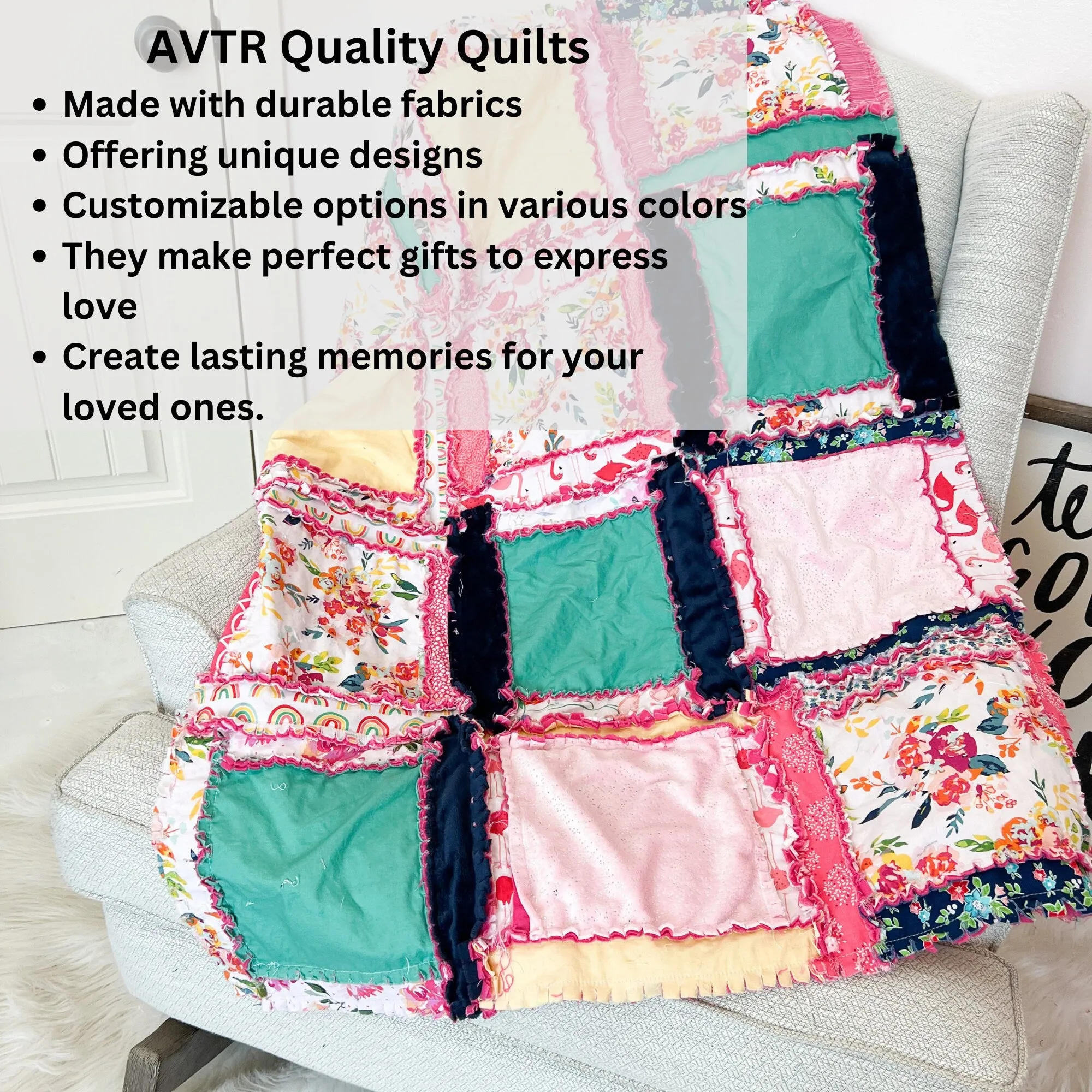 Floral Baby Girl Minky Mini Crib Quilt, Girls Quick Ship Quilts, Yellow Teal Pink Soft Rag Blanket for Girls