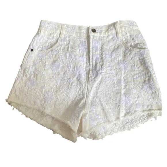 free people embroidered white shorts frayed cotton size 29 boho